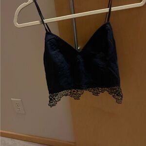 Free People Black Lace Trim Crop Top